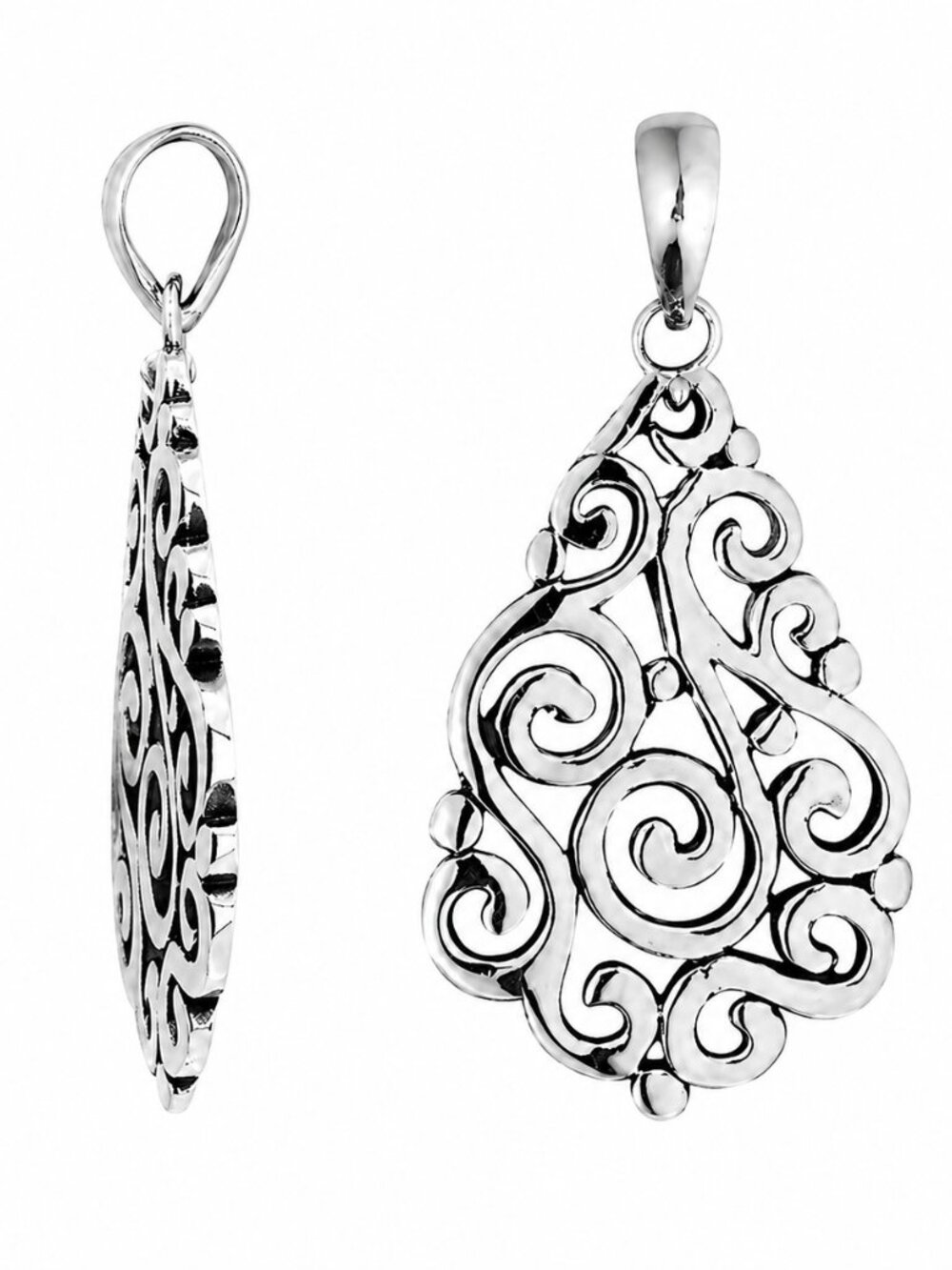 Bali Sterling Silver Filigree Teardrop Pendant 925